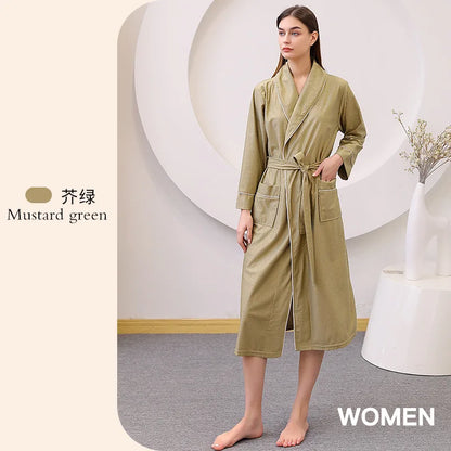 Hotel Couple Bathrobe Long Sleeved Robe Kimono Sleepwear Pajama Large Size