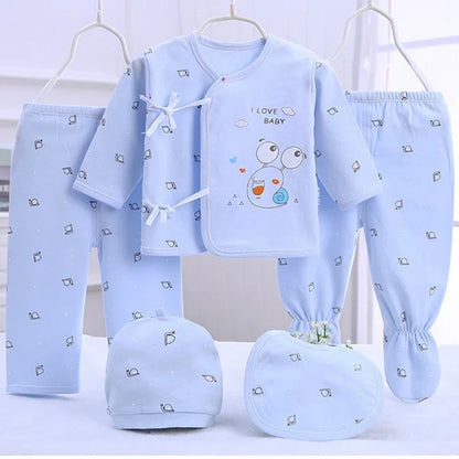 Girl or Boy Baby Cotton Clothes Cartoon Print 5Piece Sets