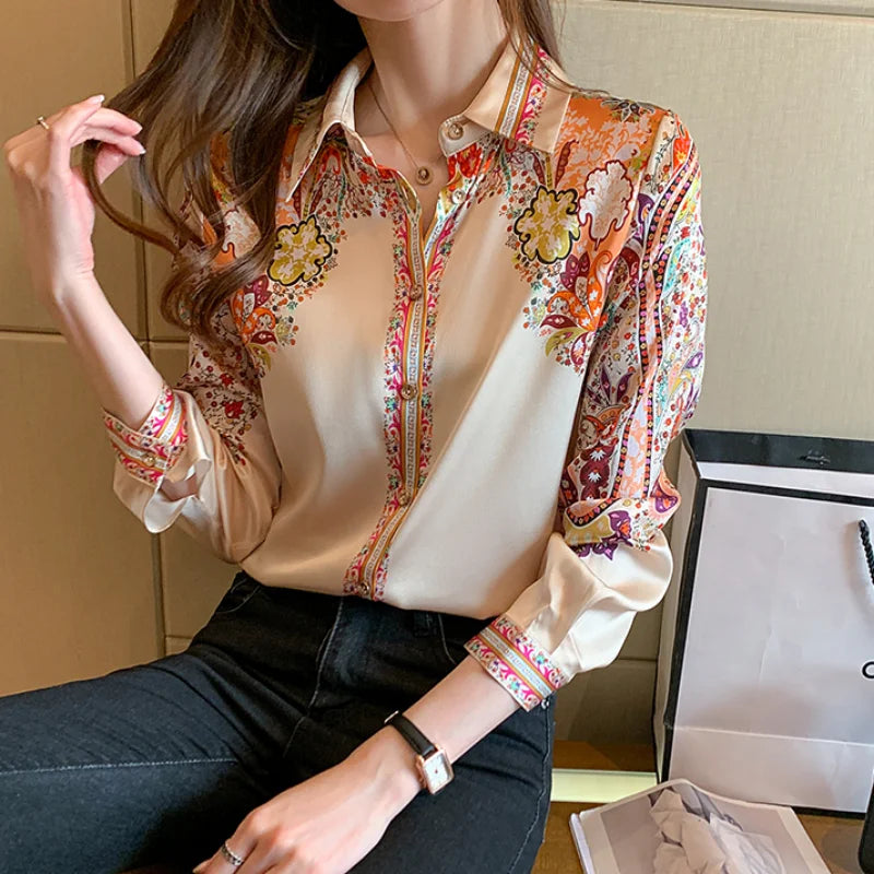 Floral Print Long Sleeve Shirts for Women