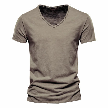 S-5XL 100% Cotton Men's T-Shirts Fashion Design V-neck Casual Slim Fit