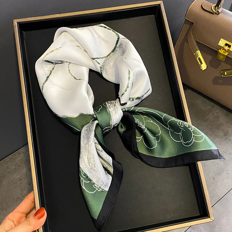 Luxury Brand Silk Satin Square Plaid Scarf
