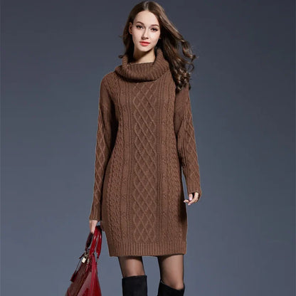 Warm Knitted Comfortable Casual Collar Pullover Sweater Long Sleeved Dress