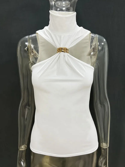 Turtleneck Basic Knit Women Tank Tops