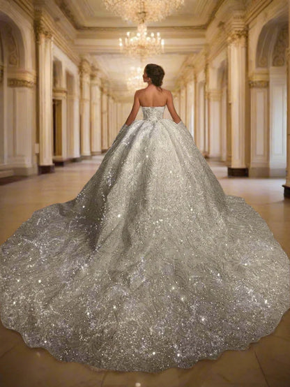 Classical Sweetheart Neck Pearl Bridal Ball Gown Sparkling Strapless Floor-length Customized