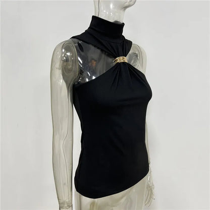 Turtleneck Basic Knit Women Tank Tops
