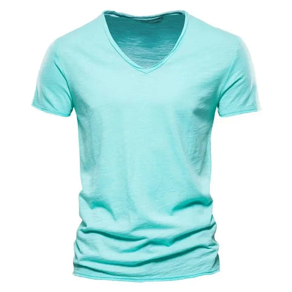 100% Cotton Men T Shirt Tops V Neck Thin Short Sleeve Tees Men Size S-5XL