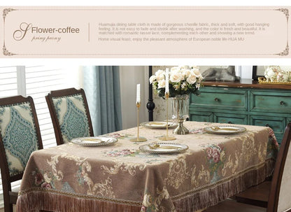 European Style Flower Tassel Tablecloth Thicken Chenille Rectangular Table Cover Round Dining Table Coffee Cloth Dust-proof