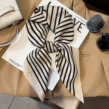 Luxury Brand Silk Satin Square Plaid Scarf