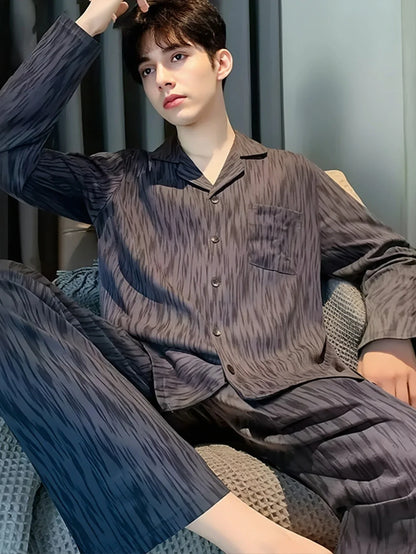 Casual Pajamas for Men, Autumn and Winter Long-Sleeved Set Loungewear