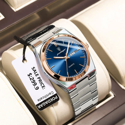 Men's Luxury Quartz Watch Stainless Steel Waterproof Luminous Date Week