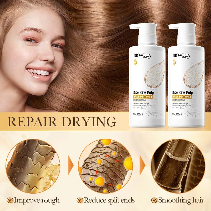 500ml Rice Conditioner Deeply Repairs Damaged Hair, Controls Oil Moisturizes, Leaves Hair Volumizing, Smooth, Shiny, And Elastic