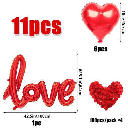 407pcs red "love" letter balloon set, 18-inch heart-shaped balloon rose petals