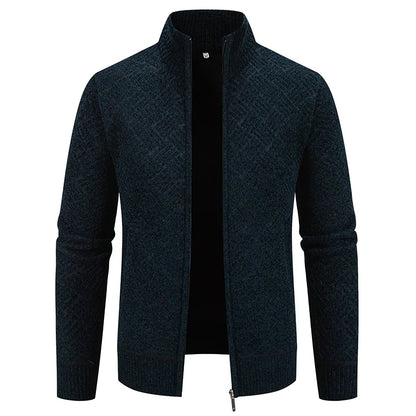 Men's Winter Jacket Thick Warm Casual Fleeced Windbreaker Knitting Jackets Autumn Spring Cardigan Coat Stand Collar
