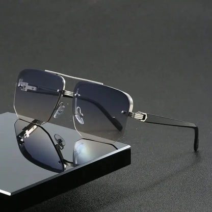 Trendy Aviator Sunglasses for Mens Womens Retro Double Bridge Metal Driving UV400 Outdoor Eyewear Semi-Rimless Lentes De Sol