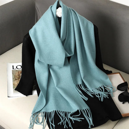 Color Solid Women Winter Scarf Warm Thicken Cashmere Shawl