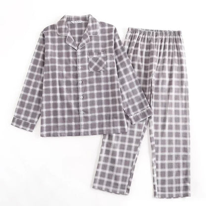 Plaid Design Multi Colors Warm Cotton Flannel Long-sleeved Trousers Pajamas Set for Men