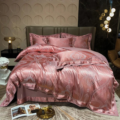 Soft Satin Jacquard Cotton Bedding Set, Luxury Duvet Cover, Blue, Gold, Gray, Queen, King Bed Sheet, Pillowcases, Home Textiles
