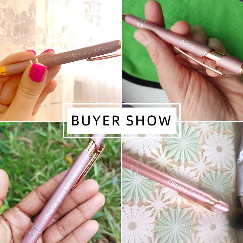 20Pcs Customized Logo Rose Gold Metal Ballpoint Pens Personalized Engraved Name Advertising Gifts Business Stationery Wholesale