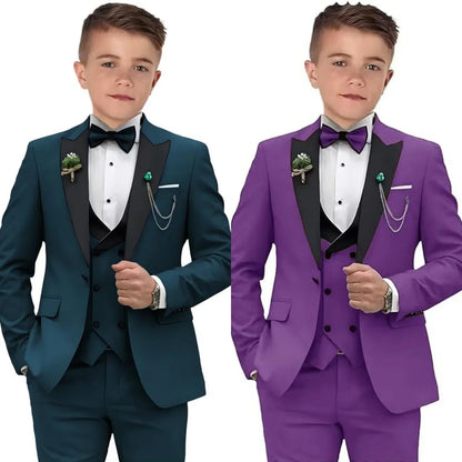 Boys Elegant Tuxedo Suit Set Blazer, Vest & Pants - 3 Pieces