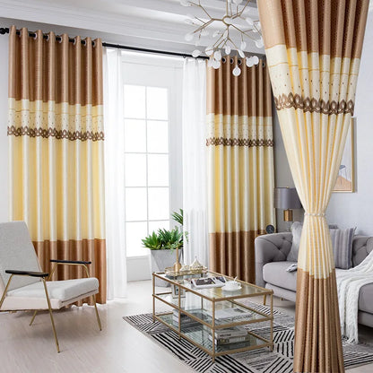 Dreamwood-Jacquard Polyester Curtain, Embroidered Double Craft Curtains, Striped Blackout, Bedroom, Living Room, New Luxury