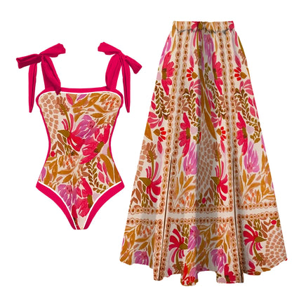 2-Piece Shoulder Ruffle Swimsuit With Cover Up Sexy Beachwear