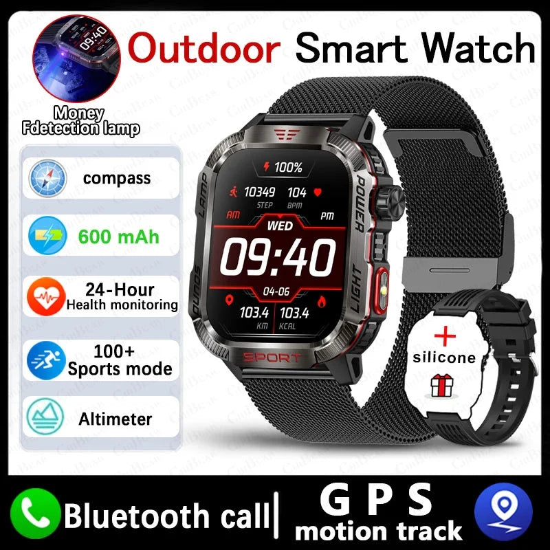Men Military GPS Smart Watch Flashlight Compass Waterproof Outdoor Sport Tracker Bluetooth