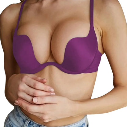 Women Sexy Push Up Bra Backless Low Cut Open Back Dresses Underwear Invisible Seamless