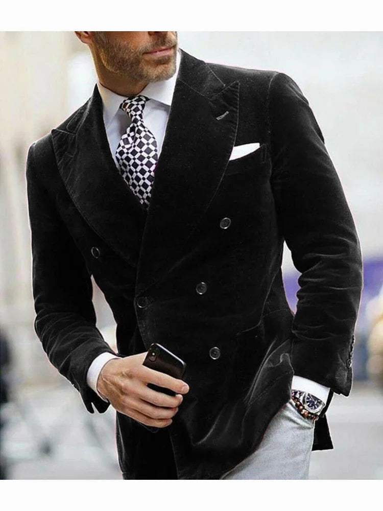 Elegant Italian Velvet Double Breasted Blazer for Men