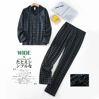 Plaid Design Multi Colors Warm Cotton Flannel Long-sleeved Trousers Pajamas Set for Men