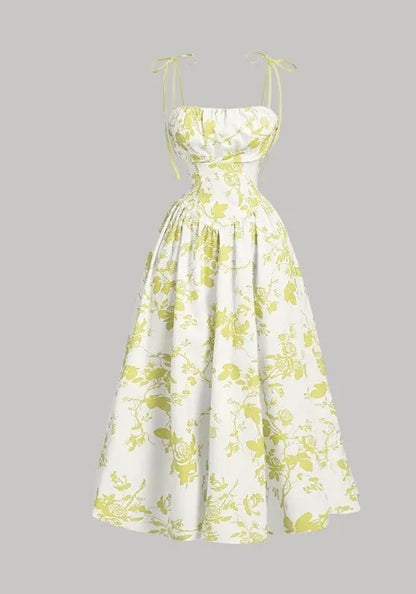 Women's Floral Slip Dress French Vintage High Waist Casual Sundress