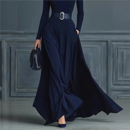 Elegant Half High Collar Knitted Long Sleeve Long Autumn Dress