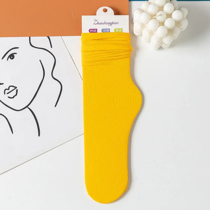 Multicolor Solid Color Ice Silk Velvet Mid Tube Women summer Socks Soft Thin
