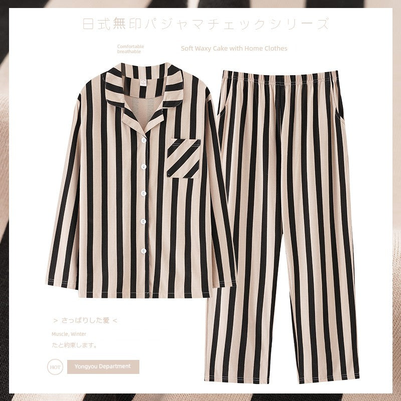 Pure Cotton Thin Plaid Unisex Pajamas for Men and Women Spring and Autumn Long Sleeves Plus Size Outerwear