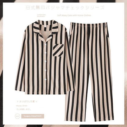 Pure Cotton Thin Plaid Unisex Pajamas for Men and Women Spring and Autumn Long Sleeves Plus Size Outerwear