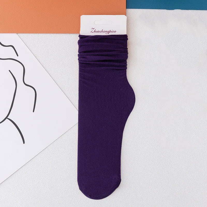 Multicolor Solid Color Ice Silk Velvet Mid Tube Women summer Socks Soft Thin