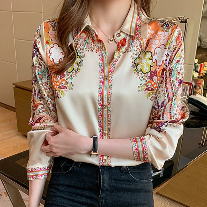 Floral Print Long Sleeve Shirts for Women