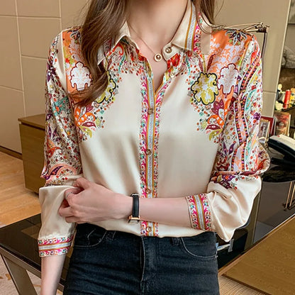 Floral Print Long Sleeve Shirts for Women