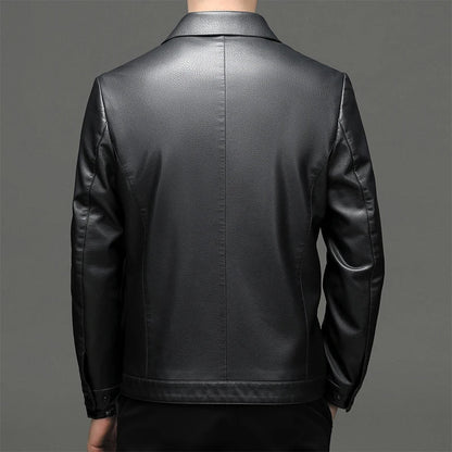Men's Genuine Leather Polo Mock Neck Jacket Slim Sheepskin Coat Spring and Autumn