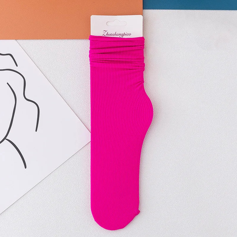 Multicolor Solid Color Ice Silk Velvet Mid Tube Women summer Socks Soft Thin