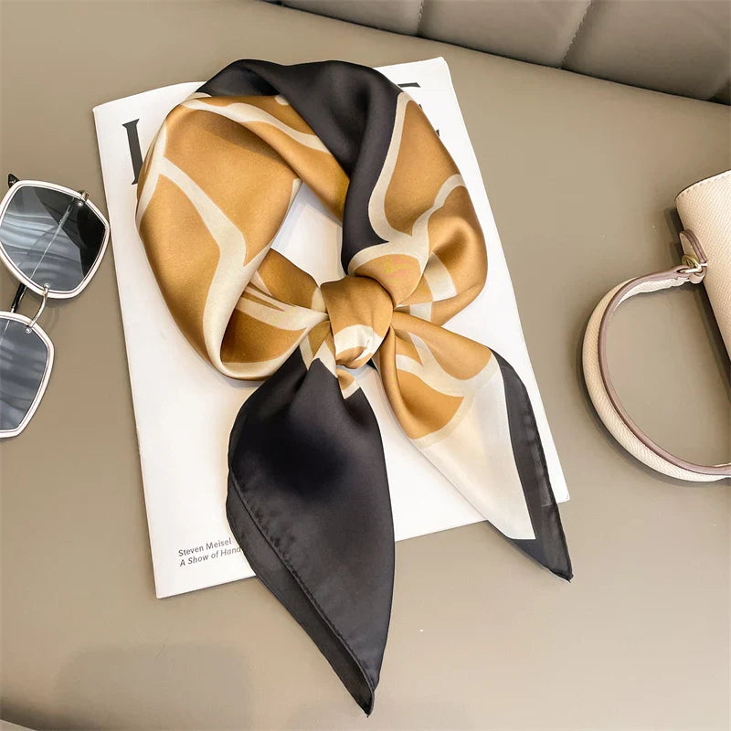 Luxury Brand Silk Satin Square Plaid Scarf