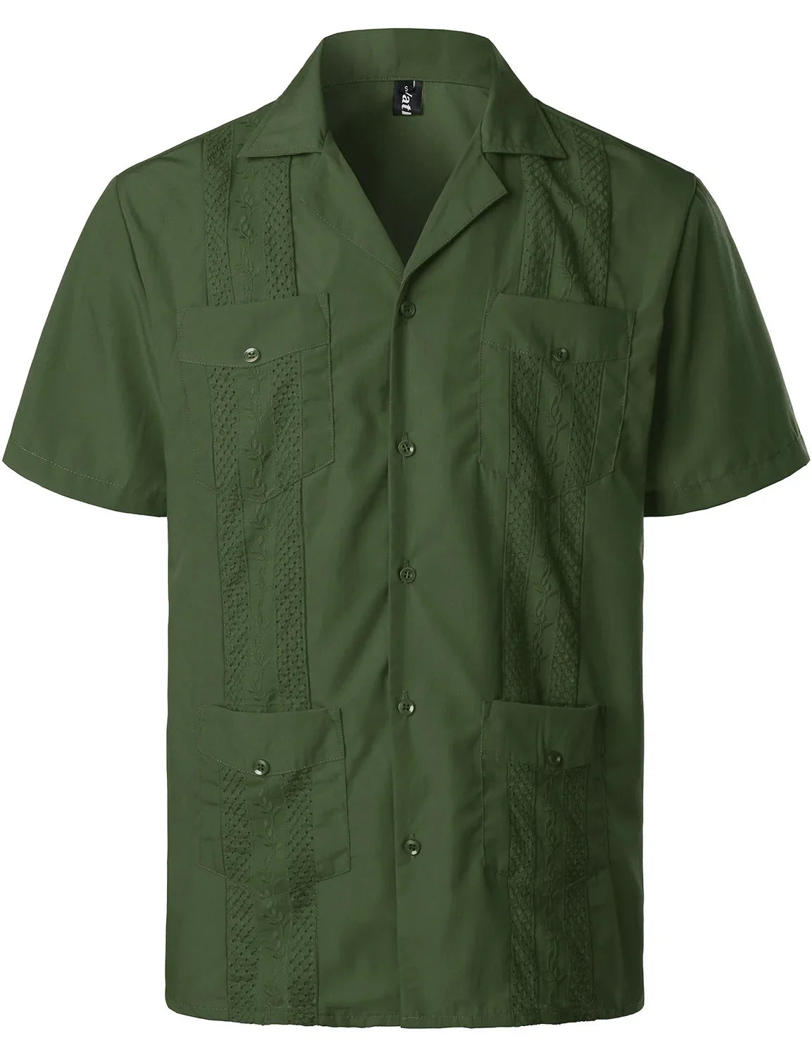 Men's Traditional Cuban Collar Guayabera Shirts Short Sleeve Embroidered w 4 Pockets