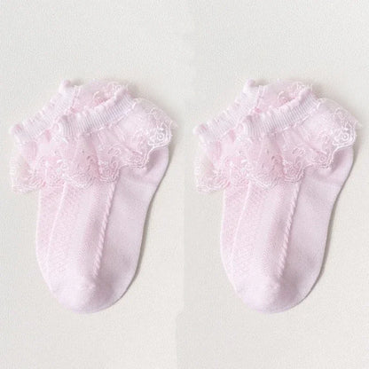 Breathable Cotton Socks with Ruffle Lace