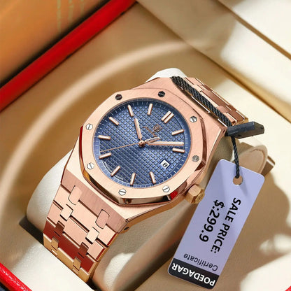 POEDAGAR Luxury Business Man Wristwatch Waterproof Luminous Stainless Steel Fashion Quartz