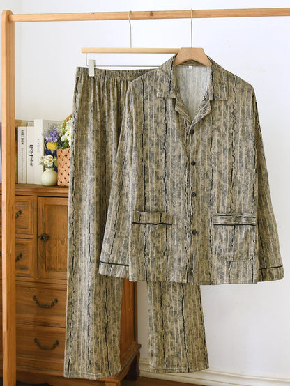 Casual Pajamas for Men, Autumn and Winter Long-Sleeved Set Loungewear