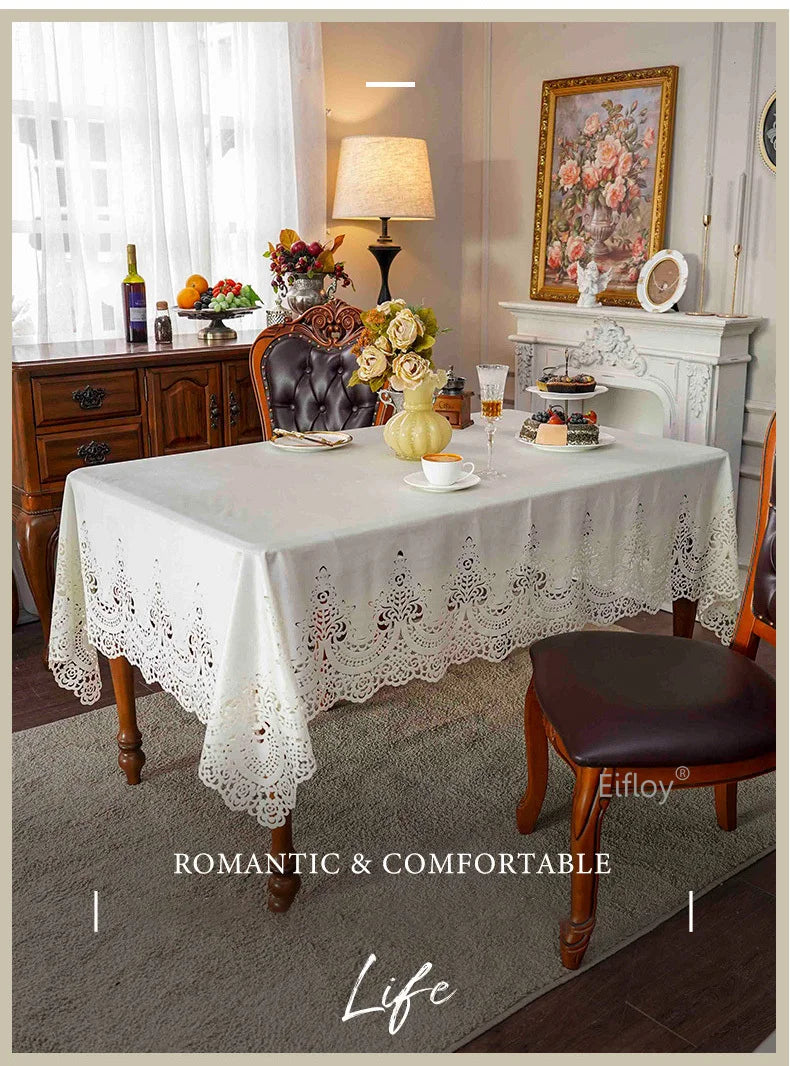 EIFLOY-Italian Velvet Tablecloth Rectangle, Luxury Lace Table Cover, Soft Dining Table Cloth, European, Party Table Decoration