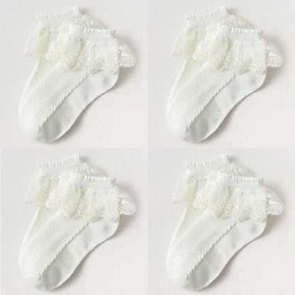 Breathable Cotton Socks with Ruffle Lace