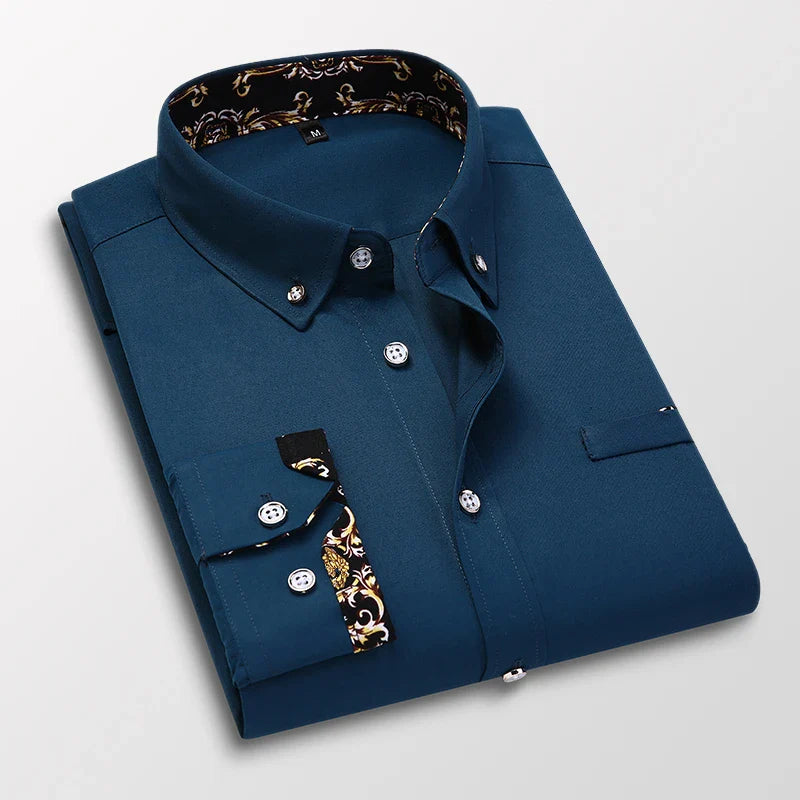 Men's Cotton Causal Long Sleeved Dress Shirt