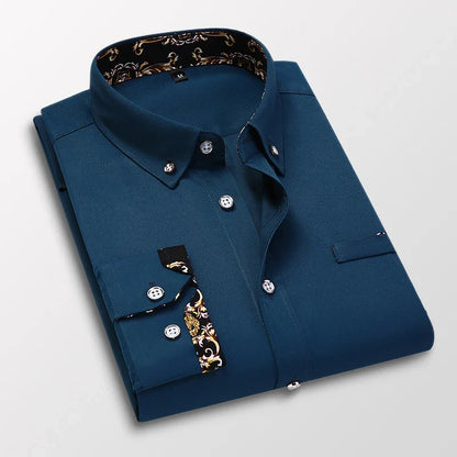 Men's Cotton Causal Long Sleeved Dress Shirt