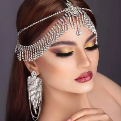 Vintage Rhinestone Head Chain Forehead Headband Indian African Bohemian Hair Accessories Crystal Fringe Tiara Headdress