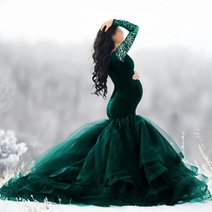 Sexy Lace Off shoulder Pregnancy Dress Photography Props Maxi Gown